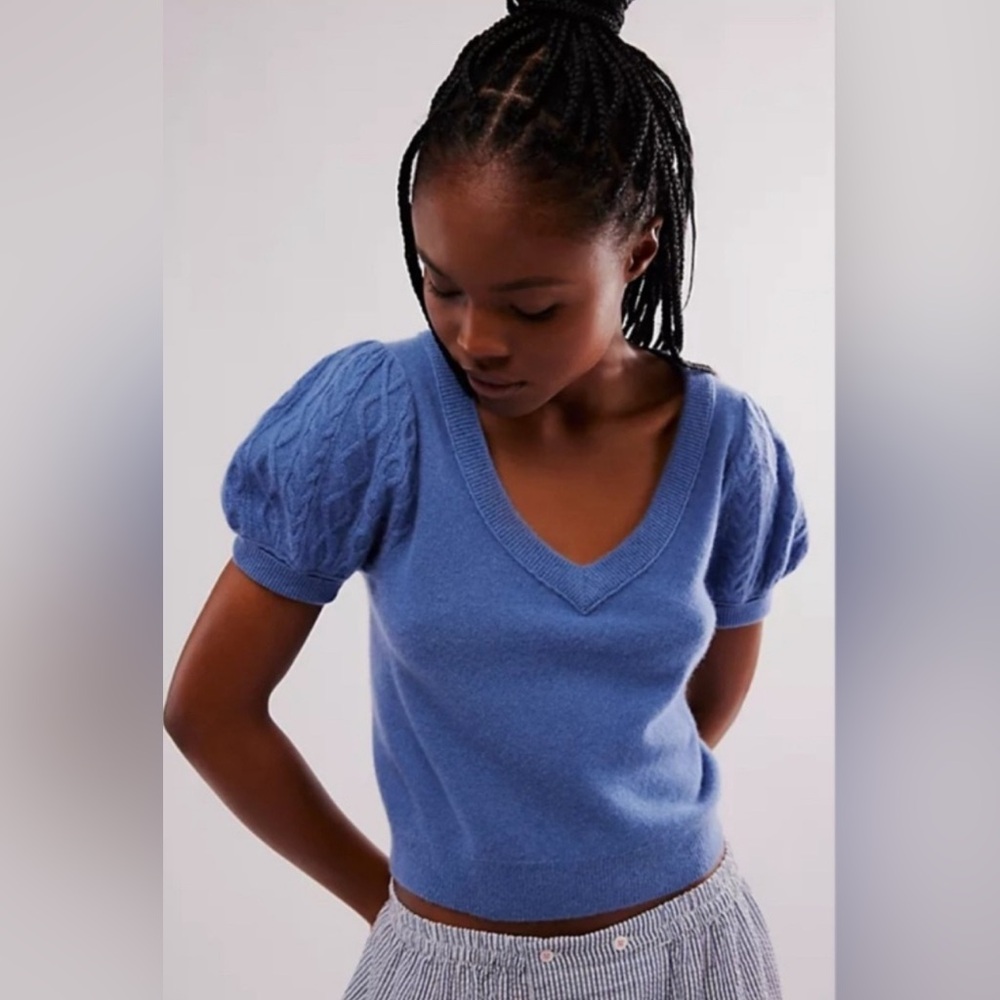 NEW Free People Annabel Cashmere Shirt in Blue, Retail $128 Size L PTP 19”